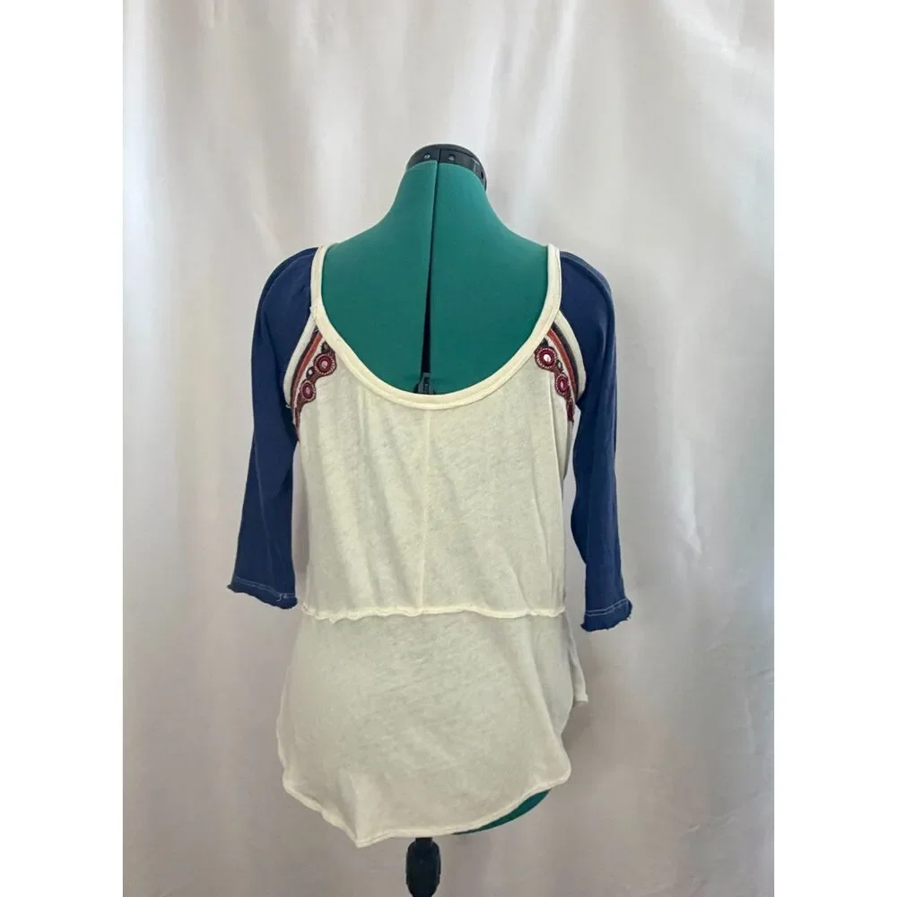 Free People Ritu cream-colored Embellished Baseball Tee. Size small
